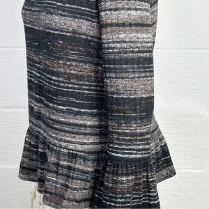 AGB Women's Top XL Gray Black Striped Long Sleeve Ruffle Career Whimsygoth